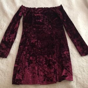 Red Velvet Off the Shoulder Dress